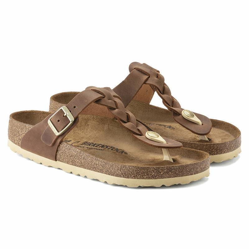 Birkenstock Braid Oiled Læder Gizeh Dame Brune | DK 428QMA